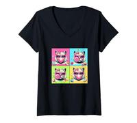 Women's Group British Shorthairs Bow Tie Bubble Easter Colorful Eggs V-Neck T-Shirt