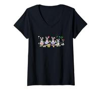 Women's Group Bunny Bernedoodles Easter Reading Book Hunting Eggs V-Neck T-Shirt