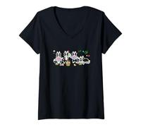 Women's Group Bunny Border Collies Easter Reading Book Hunting Eggs V-Neck T-Shirt