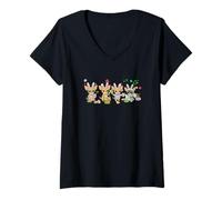 Women's Group Bunny Chihuahuas Easter Reading Book Hunting Eggs V-Neck T-Shirt