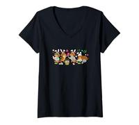 Women's Group Bunny Dachshunds Easter Reading Book Hunting Eggs V-Neck T-Shirt