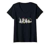 Women's Group Bunny Dalmatians Easter Reading Book Hunting Eggs V-Neck T-Shirt