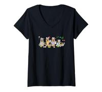 Women's Group Bunny German Shepherds Easter Reading Book Hunting Egg V-Neck T-Shirt