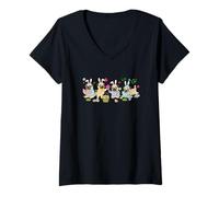 Women's Group Bunny Pugs Easter Reading Book Hunting Eggs Owner V-Neck T-Shirt