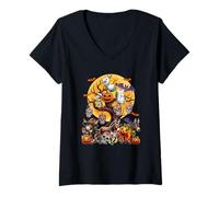 Womens Group Donkeys As Witch Mummy Halloween Pumpkins On Tree V-Neck T-Shirt