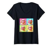Women's Group Golden Retrievers Bow Tie Bubble Easter Colorful Eggs V-Neck T-Shirt