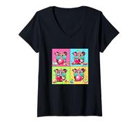 Women's Group Pit Bulls Bow Tie Sunglasses Bubble Easter Eggs V-Neck T-Shirt