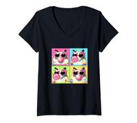 Women's Group Ragdoll Cats Bow Tie Sunglasses Bubble Easter Eggs V-Neck T-Shirt
