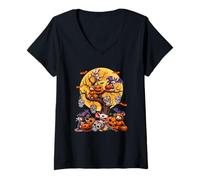 Womens Group Rats As Witch Mummy Halloween Pumpkins On Tree V-Neck T-Shirt