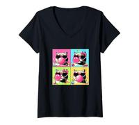 Women's Group Scottish Fold Cats Bow Tie Bubble Easter Colorful Eggs V-Neck T-Shirt