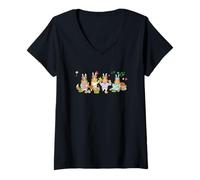Women's Group Shetland Sheepdogs Easter Reading Book Hunting Eggs V-Neck T-Shirt