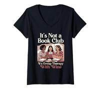 Womens Group Therapy with Wine Funny Book Club Design V-Neck T-Shirt