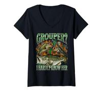 Womens Grouper? I Hardly Know Her Funny Fishing Meme Bootleg V-Neck T-Shirt