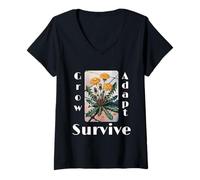 Womens Grow Adapt Survive Resilient Dandelion Inspirational V-Neck T-Shirt