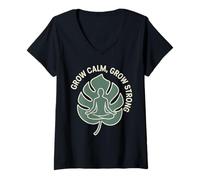 Womens Grow Calm Grow Strong Meditation Zen V-Neck T-Shirt
