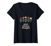 Women's Grow Positive Thoughts Gardening Flower Plants V-Neck T-Shirt