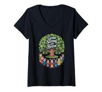Womens Grow Strong and Brave Woodland Animals Cute Inspirational V-Neck T-Shirt