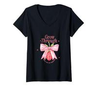 Women's Grow Through What You Go Faith-Based V-Neck T-Shirt