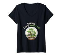 Womens Grow Tiny Worlds Terrarium Creator Plant Enthusiast V-Neck T-Shirt
