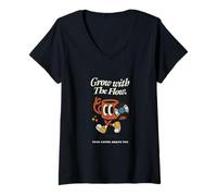 Women's Grow with The Flow - Coffee Cup & Retro Vintage V-Neck T-Shirt