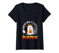 Womens Growing Little Halloween Pumpkin Boo Expecting New Baby V-Neck T-Shirt