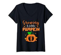 Womens Growing Little Pumpkin Thanksgiving Pregnancy Announcement V-Neck T-Shirt