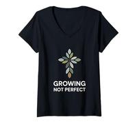 Women's Growing Not Perfect Personal Growth Mindset V-Neck T-Shirt