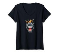 Women's Growling Scary Silverback Gorilla Face Monkey Angry V-Neck T-Shirt