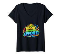 Women's Growth Mindset Motivation Progress Typography Design V-Neck T-Shirt