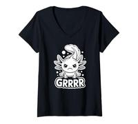 Women's Grumpy Axolotl Whisperer Angry Cute Salamander V-Neck T-Shirt