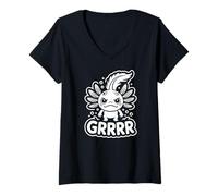 Women's Grumpy Axolotl Whisperer Angry Cute Salamander V-Neck T-Shirt