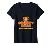 Womens Grumpy Bear, He just Needs a Hug Cute Grumpy Looking. V-Neck T-Shirt