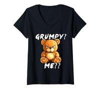Womens Grumpy Bear Sarcastic Face - Funny angry teddy V-Neck T-Shirt