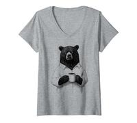 Women's Grumpy Bear with Coffee Funny Animal for Coffee Lovers V-Neck T-Shirt