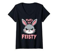 Women's Grumpy Bunny Sarcastic Animal Design Cute Yet Sassy Rabbit V-Neck T-Shirt