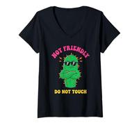 Women's Grumpy Cactus Not Friendly Do Not Touch Funny Introvert V-Neck T-Shirt