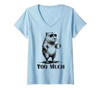 Women's Grumpy Capybara Too Much Funny Anti Social Coffee Meme V-Neck T-Shirt