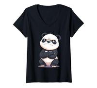 Womens Grumpy Cartoon Panda Animal Illustration V-Neck T-Shirt