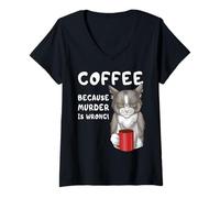 Womens Grumpy Coffee Cat Dark Humor Morning Mood V-Neck T-Shirt