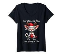 Womens Grumpy Cornish Rex Cats Christmas Xmas Chaos Saying V-Neck T-Shirt