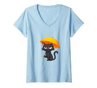 Womens Grumpy Days Cat with Umbrella - Funny $GRU Meme Coin V-Neck T-Shirt