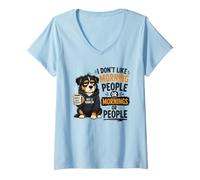 Women's Grumpy Dog Anti-Morning Coffee Lover Humor V-Neck T-Shirt