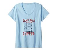 Women's Grumpy Don't Talk to Me Before Coffee Cat Humor V-Neck T-Shirt