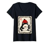 Women's Grumpy Frog Coffee Unimpressed Hipster Japanese Art Grapic V-Neck T-Shirt