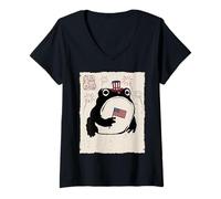Women's Grumpy Frog Funny 4th July Independence Day Anime Japanese V-Neck T-Shirt