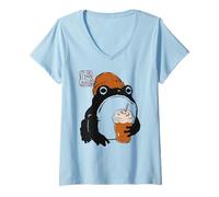 Women's Grumpy Frog Funny Autumn Pumpkin Spice Fall Anime Japanese V-Neck T-Shirt