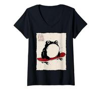 Women's Grumpy Frog Funny Skateboard Skateboarding Anime Japanese V-Neck T-Shirt