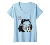 Women's Grumpy Frog Funny Soccer Play 6-7 Six Seven Anime Japanese V-Neck T-Shirt