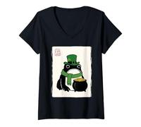 Women's Grumpy Frog Japanese Funny St. Patrick's Day V-Neck T-Shirt