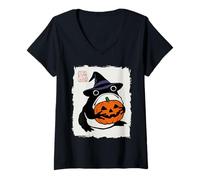 Women's Grumpy Frog Japanese Men Women Kids Halloween Pumpkin V-Neck T-Shirt